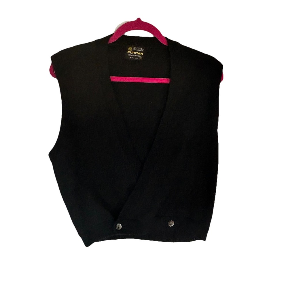 Vintage Puritan Women's Wool Vest Black Size Medium Gold Buttons Classic Preppy